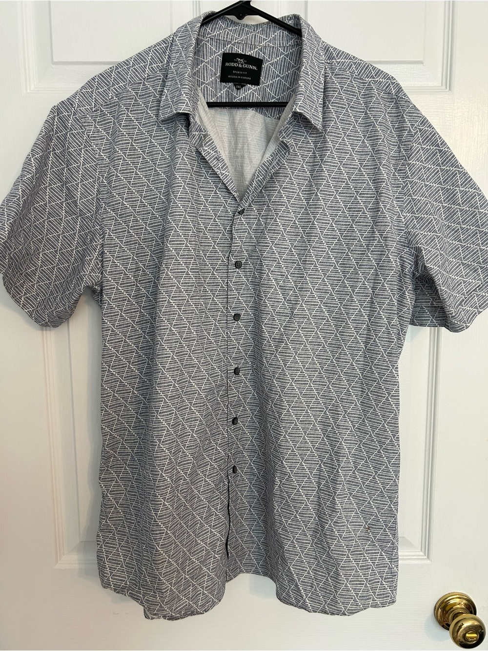 Rodd & Gunn Short Sleeve Geometric Button-Down Shirt - White & Blue